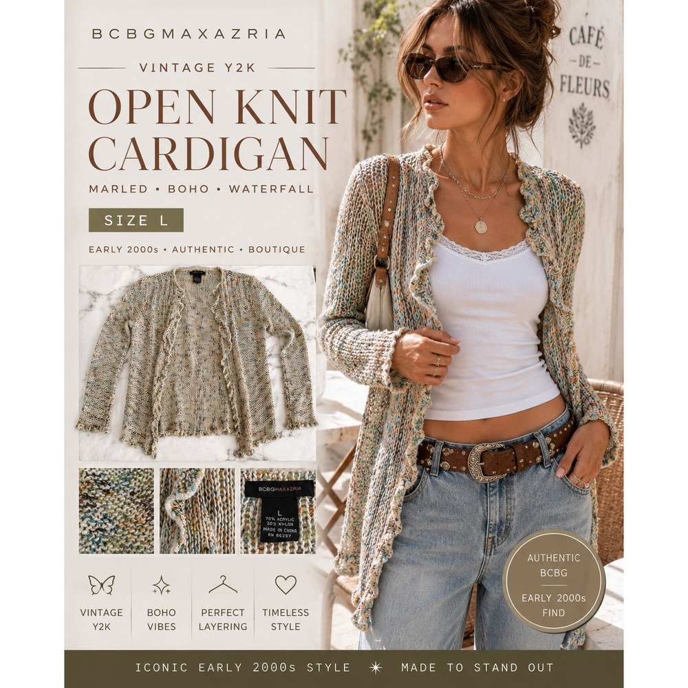 BCBGMAXAZRIA Y2K Boho Festival Space Dye Waterfall Cardigan Large
